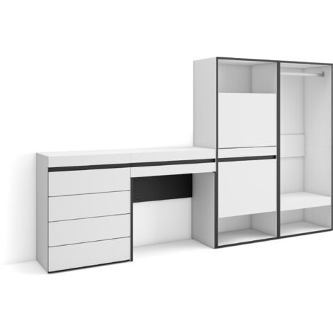 Skraut Home - Schuhregal, Schuhschrank, Schuhaufbewahrung, 247x145x35 cm, Für Schlafzimmer, Zimmer, Offener Kleiderschrank, Kommode mit Schubladen, Schminktisch, Moderner Stil, Weiß (1/5)