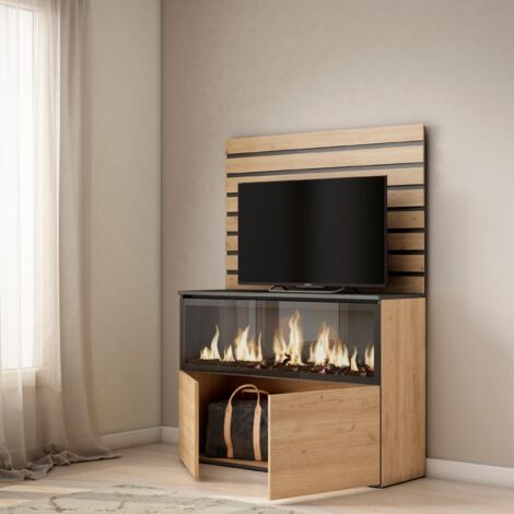 Skraut Home - Sideboard, Kommode, Aufbewahrungsschrank, 107x145x35 cm, Für Schlafzimmer, Zimmer, Elektrokamin XXL, Moderner Stil, Eiche