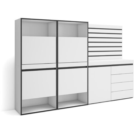Skraut Home - Schuhregal, Schuhschrank, Schuhaufbewahrung, 227x145x35 cm, Für Schlafzimmer, Zimmer, Kommode mit Schubladen, Lamellenwand Holz, Moderner Stil, Weiß (1/5)