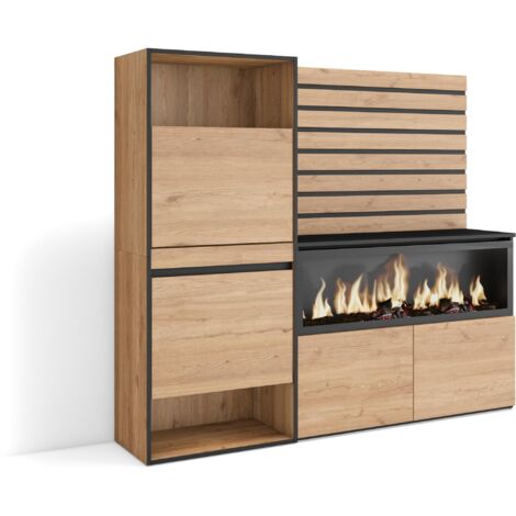 Skraut Home - Schuhregal, Schuhschrank, Schuhaufbewahrung, 167x145x35 cm, Für Schlafzimmer, Zimmer, Elektrokamin XXL, Lamellenwand Holz, Moderner Stil, Eiche (1/5)