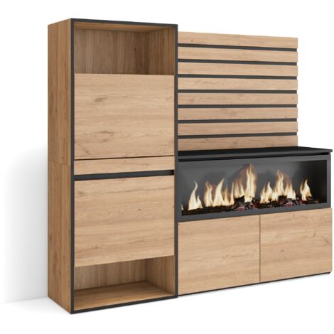 Skraut Home - Sideboard, Kommode, Aufbewahrungsschrank, 167x145x35 cm, Für Schlafzimmer, Zimmer, Elektrokamin XXL, Schuhschrank, Moderner Stil, Eiche
