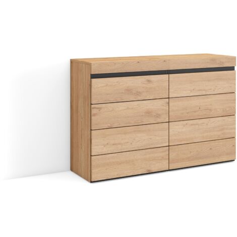 Skraut Home - Kommode mit Schubladen, Aufbewahrungsschrank, 114x75x35 cm, Für Schlafzimmer, Zimmer, Sideboard, Schrank, Moderner Stil, Eiche