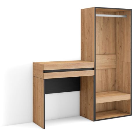Skraut Home - Konsolentisch, Flurtisch, Beistelltisch für Eingang, 130x145x35 cm, mit Schublade, Offener Kleiderschrank, Moderner Stil, Eiche (1/5)