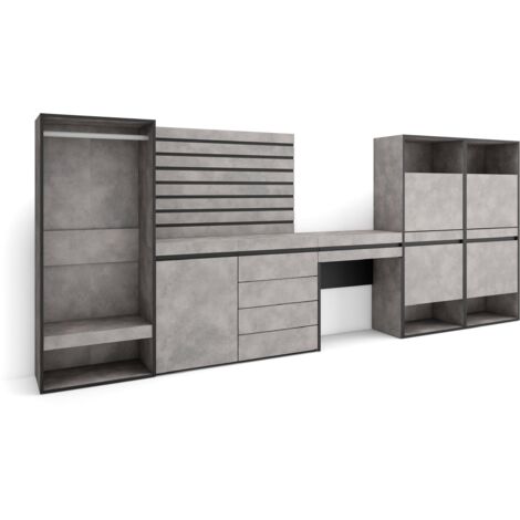 Skraut Home - Schuhregal, Schuhschrank, Schuhaufbewahrung, 357x145x35 cm, Für Schlafzimmer, Zimmer, Offener Kleiderschrank, Kommode mit Schubladen, Lamellenwand Holz, Schminktisch, Moderner Stil, Zeme (1/5)