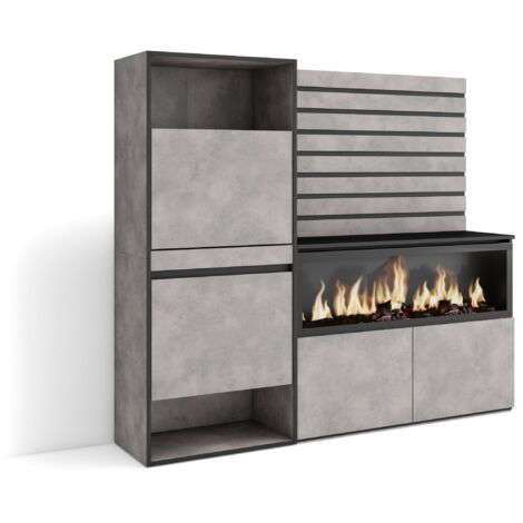 Skraut Home - Schuhregal, Schuhschrank, Schuhaufbewahrung, 167x145x35 cm, Für Schlafzimmer, Zimmer, Elektrokamin XXL, Lamellenwand Holz, Moderner Stil, Zementgrau (1/5)