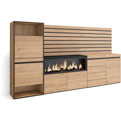 Skraut Home - Schuhregal, Schuhschrank, Schuhaufbewahrung, 274x145x35 cm, Für Schlafzimmer, Zimmer, Elektrokamin XXL, Kommode mit Schubladen, Lamellenwand Holz, Moderner Stil, Eiche (1/5)