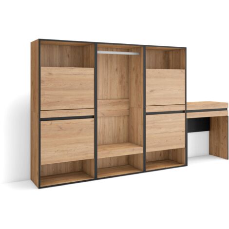 Skraut Home - Schuhregal, Schuhschrank, Schuhaufbewahrung, 250x145x35 cm, Für Schlafzimmer, Zimmer, Offener Kleiderschrank, Schminktisch, Moderner Stil, Eiche
