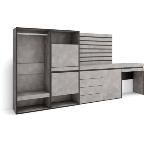 Skraut Home - Schuhregal, Schuhschrank, Schuhaufbewahrung, 297x145x35 cm, Für Schlafzimmer, Zimmer, Offener Kleiderschrank, Kommode mit Schubladen, Lamellenwand Holz, Schminktisch, Moderner Stil, Zeme (1/5)