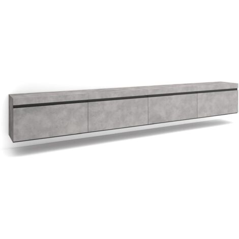Skraut Home - TV-Schrank, Lowboard, für Wohnzimmer und Esszimmer, 320x45x35 cm, Für großformatiges TV, Hängend, Moderner Stil, Zementgrau