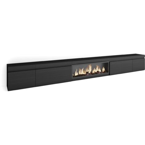 Skraut Home - TV-Schrank, Lowboard, für Wohnzimmer und Esszimmer, 368x45x35, Elektrokamin XXL, Moderner Stil, Schwarz