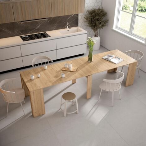 Skraut Home - Ausziehbarertisch, Multifunktionaler ausziehbarer, 300, Für 14 Gäste, Esszimmertische, Moderner Stil, Eiche