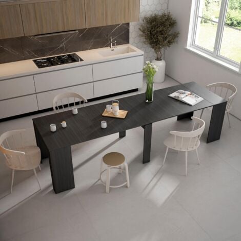 Skraut Home - Ausziehbarertisch, Multifunktionaler ausziehbarer, 300, Für 14 Gäste, Esszimmertische, Moderner Stil, Schwarz