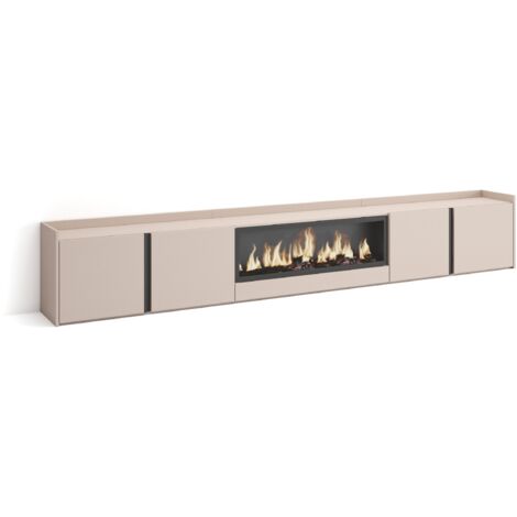 Skraut Home - TV-Schrank, Lowboard, für Wohnzimmer und Esszimmer, 315x35x50cm, Für TV-Geräte bis zu 80", Elektrokamin XXL, Moderner Stil, Beige