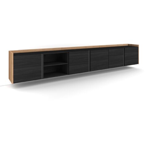 Skraut Home - TV-Schrank, Lowboard, für Wohnzimmer und Esszimmer, 309x35x50cm, Für TV-Geräte bis zu 80", Hängend, Moderner Stil, Schwarz Eiche (1/5)