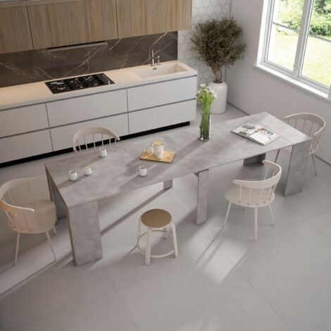 Skraut Home - Ausziehbarertisch, Multifunktionaler ausziehbarer, 300, Für 14 Gäste, Esszimmertische, Moderner Stil, Zement