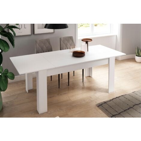 Skraut Home - Esstisch 140cm ausziehbar 200cm, Farbe mattweiß, Maße: 90.4cm Breite x 140.4/200.4 Länge x 76.1 cm Höhe