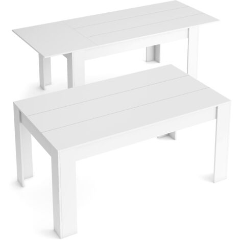 Skraut Home - Esstisch 140cm ausziehbar 200cm, Farbe mattweiß, Maße: 90.4cm Breite x 140.4/200.4 Länge x 76.1 cm Höhe