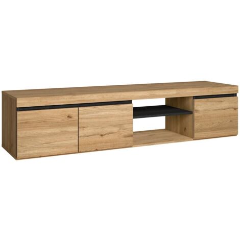Skraut Home - TV-Möbel mod.NATURALE ''Eiche/Schwarz'', 2 Türen und 2 Wohnungen, Wohn- und Esszimmer, 160x40x41cm