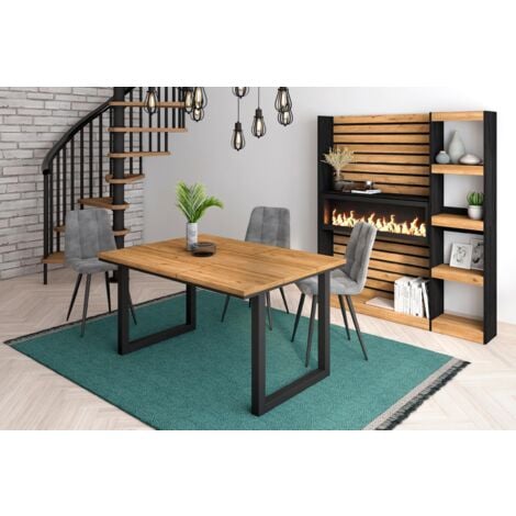 Skraut Home - Esstische, 6 personen, 140, Robust und stabil dank seiner Struktur und solide Beine, Ideal für Familienversammlungen, Eiche, Industrielles Stil