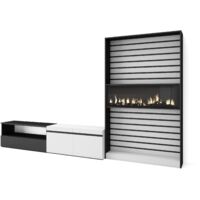 Skraut Home - Wohnwand Wohnzimmer, Wohnzimmermöbel, Möbelset, 310x186x35cm, Für TV-Geräte bis zu 80", Elektrokamin, Moderner Stil, Weiß und Schwarz