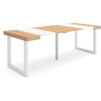 Skraut Home - Ausziehbarertisch, Multifunktionaler ausziehbarer, 220, Für 10 Gäste, Massivholz Beine, Moderner Stil, Eiche und weiß