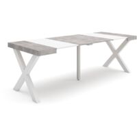 Skraut Home - Ausziehbarertisch, Multifunktionaler ausziehbarer, 220, Für 10 Gäste, Massivholz Beine, Moderner Stil, Mattweiß und Zementgrau