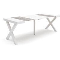 Skraut Home - Ausziehbarertisch, Multifunktionaler ausziehbarer, 220, Für 10 Gäste, Massivholz Beine, Moderner Stil, Mattweiß und Zementgrau