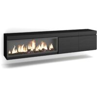 Skraut Home - TV-Schrank, Lowboard, für Wohnzimmer und Esszimmer, 210, Für TV-Geräte bis zu 80", Elektrokamin XXL, Hängend, Moderner Stil, Schwarz