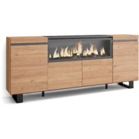 Skraut Home - Sideboard, Highboard, Kommode, Komodenschrank, 210, 4 Türen, Elektrokamin XXL, Industriedesign, Moderner Stil, Eiche