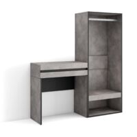 Skraut Home - Konsolentisch, Flurtisch, Beistelltisch für Eingang, 130x145x35 cm, mit Schublade, Offener Kleiderschrank, Moderner Stil, Zementgrau