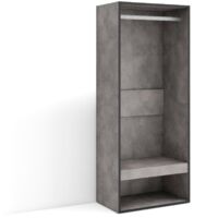 Skraut Home - Offener Kleiderschrank, Kleidung, Schuhe, 60x145x35 cm, Für Schlafzimmer, Zimmer, Garderobenschrank, Moderner Stil, Zementgrau
