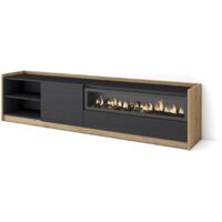 Skraut Home - TV-Schrank, Lowboard, 207x37x50cm, Für TV-Geräte bis zu 80", Elektrokamin., Schwarz Eiche