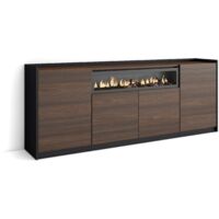 Skraut Home - Sideboard, Highboard, Kommode, 207x37x80cm, 4 Türen, Elektrokamin., Dunkler Eiche und Schwarz