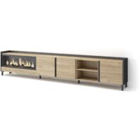 Skraut Home - TV-Schrank, Lowboard, für Wohnzimmer und Esszimmer, 315x35x61cm, Für TV-Geräte bis zu 80", Elektrokamin XXL, Industriedesign, Moderner Stil, Eiche Schwarz