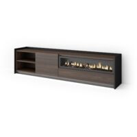 Skraut Home - TV-Schrank, Lowboard, für Wohnzimmer und Esszimmer, 207x37x50cm, Für TV-Geräte bis zu 80", Elektrokamin., LED, Moderner Stil, Dunkler Eiche und Schwarz