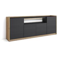 Skraut Home - Sideboard, Highboard, Kommode, Komodenschrank, 207x37x80cm, 4 Türen, LED, Moderner Stil, Schwarz Eiche
