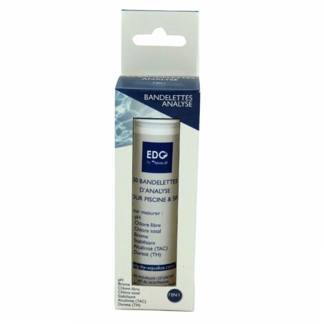 EDG – Bandelettes d'analyse 6 en 1 pour piscine et spa – Tests pH, stabilisant, chlore, TAC, TH – Pour bassins jusqu'à 2000 litres