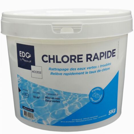Chlore choc piscine pastilles 25g – Traitement choc pour eau verte – Action rémanente et non comburante – Seau 5kg