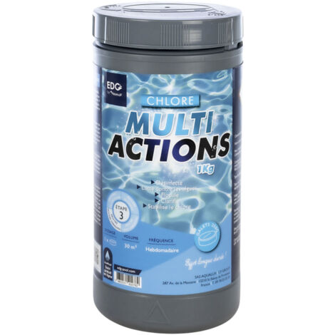Chlore Multi Actions Piscine - Traitement Complet Longue Durée - Galets 250 g Pot 1kg - Edg by