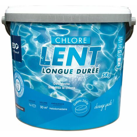 Chlore Lent Piscine - Traitement Permanent Longue Durée - Galets 250 g Seau 5 kg - Edg by (1/5)