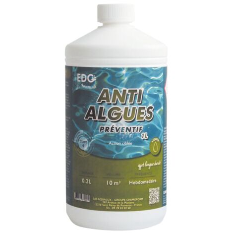 Anti Algues Piscine - Préventif - Liquide - Bouteille 1 Litre - Edg