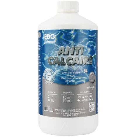 Aqualux – Anti-calcaire liquide pour piscine 1 litre – Prévention dépôts calcaires – Compatible tous traitements – Action prolongée