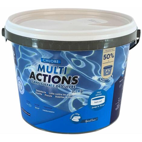 Chlore Multi Actions Piscine - Multi Fonctions Action Longue Durée - Galets 135G - Seau 2.7 kg - Edg