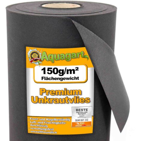 Aquagart – Bâche de paillage 1,5 m x 60 m – Film non-tissé 150 g/m² – Résistante aux UV et au gel – Pour surfaces humides et parterres