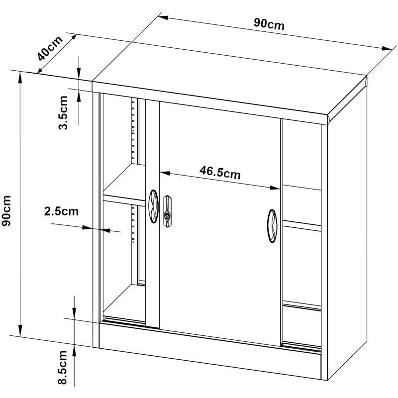 Armadietto da Ufficio Rieti 90x40x90 cm Ante Scorrevoli - Grigio scuro [en. casa]