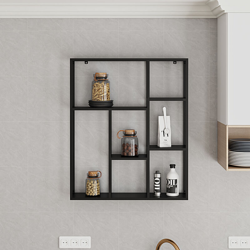 Scaffale da Parete con Scomparti Aperti Scaffale Pensile in Acciaio Mensola  da Muro Libreria da Parete Stile Industriale 90 x 75 x 18 cm - Nero, opaco  [en.casa]