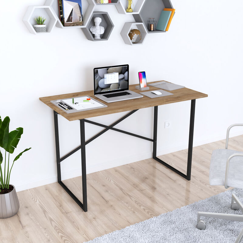 [en.casa] scrivania tavolo da ufficio Studio Postazione di lavoro scrivania semplice con Telaio in metallo e Piano 120 x 60 cm - effetto Rovere