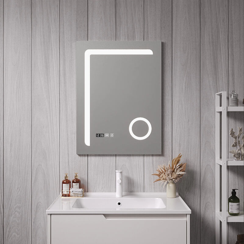 Specchio Led da parete Specchio Rettangolare da bagno Lente ingranditore Antiappanamento Luce bianca regolabile Sensore tattile 60 x 80 cm