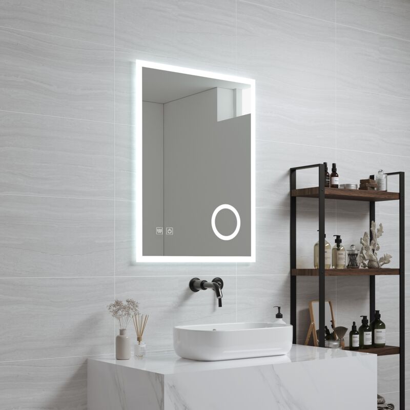 [pro.tec] Specchio Led da parete Scafa multifunzionale cornice bianca 50 x 70 cm