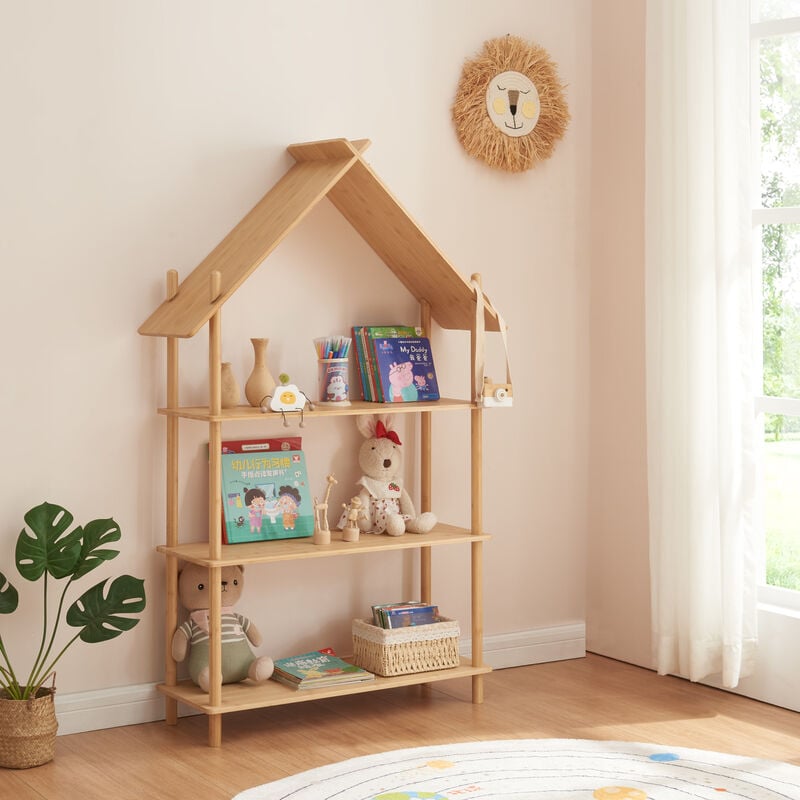 Scaffale per Giocattoli | Mobile cameretta Bambini in Legno a 3 livelli con  6 Cassetti Rimovibili in Tessuto Scaffale |Multi-cubby Organizzatore